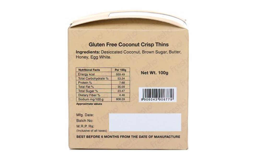 Fresho Signature Gluten Free Coconut Crisp Thins    Pack  100 grams